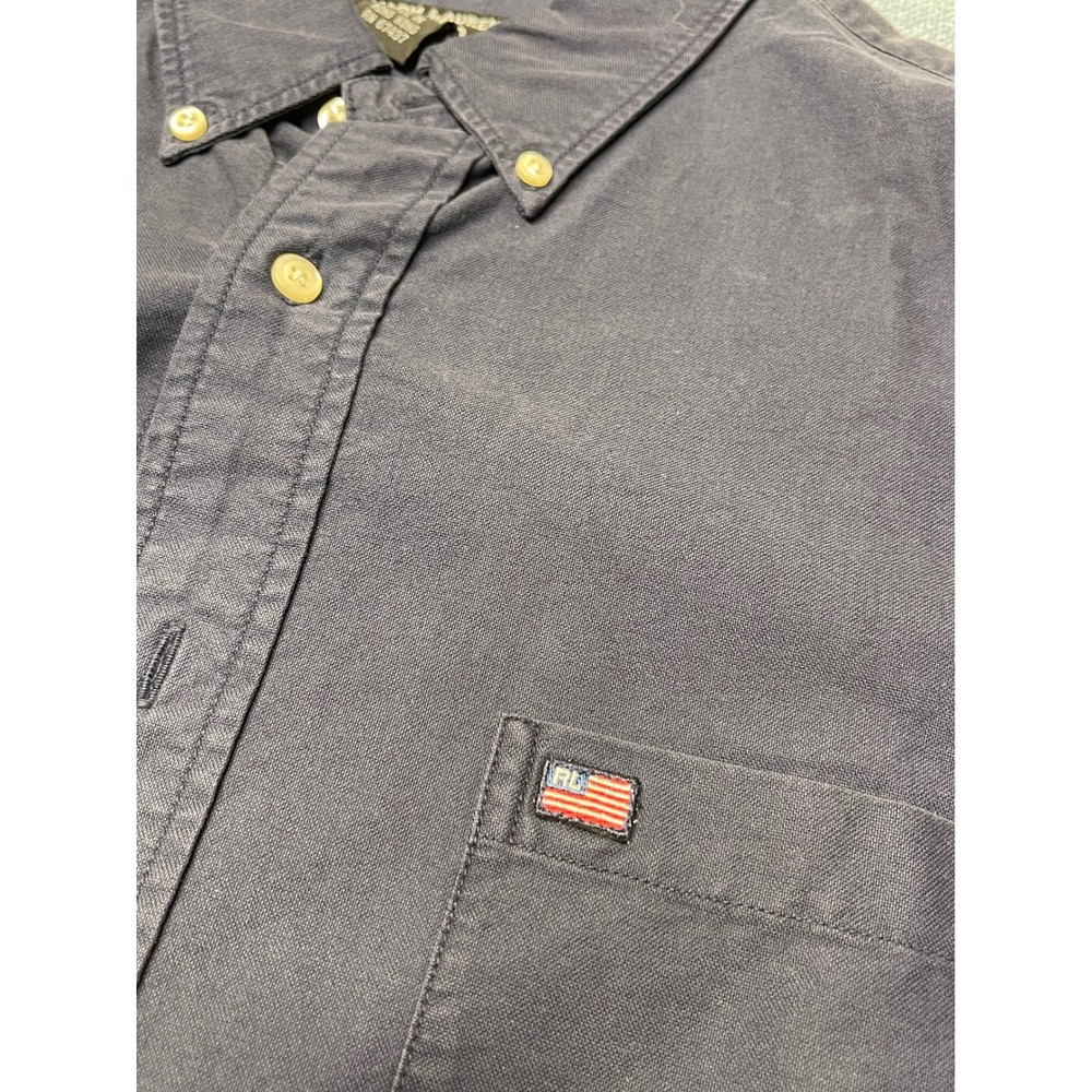 Ralph Lauren Jeans Co Mens Navy Blue Cotton Twill Button Down Shirt Flag Logo - Picture 2 of 7